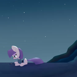 Size: 2000x2000 | Tagged: safe, artist:swerve-art, derpibooru import, boulder (pet), maud pie, clothes, dark, dress, night, sitting