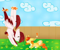 Size: 1024x860 | Tagged: safe, artist:little-sketches, oc, oc only, oc:sora, original species, pony, seraph, female, handstand, magic, mare, multiple wings, pony torch, prone, upside down