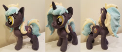 Size: 1024x434 | Tagged: safe, artist:plushypuppy, derpibooru import, oc, oc only, oc:electro current, pony, unicorn, female, irl, mare, photo, plushie, solo, standing