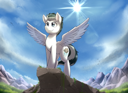 Size: 3575x2615 | Tagged: safe, artist:otakuap, oc, oc only, pegasus, pony, male, mountain, mountain range, smiling, solo, spread wings, stallion, wings