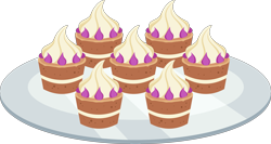 Size: 7699x4096 | Tagged: safe, artist:parclytaxel, all bottled up, .svg available, absurd resolution, cupcake, food, no pony, plate, simple background, teacakes, transparent background, vector