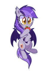 Size: 1000x1400 | Tagged: safe, artist:darkynez, derpibooru import, oc, oc only, oc:succus bling, bat pony, pony, apple, cute, female, food, mare, simple background, solo, transparent background