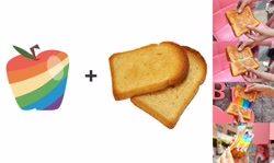 Size: 3996x2388 | Tagged: safe, derpibooru import, apple, bread, cheese, food, grilled cheese, hand, irl, no pony, photo, rainbow, sandwich, toast, zap apple