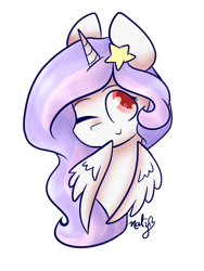 Size: 1200x1600 | Tagged: safe, artist:naty7913, derpibooru import, oc, oc only, oc:twinkle toes, alicorn, pony, bust, female, mare, one eye closed, portrait, simple background, solo, transparent background, wink