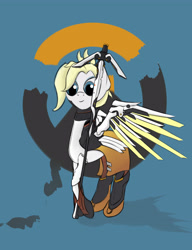 Size: 3326x4320 | Tagged: safe, artist:cloudyskieswrites, pony, absurd resolution, artificial wings, augmented, female, mare, mechanical wing, mercy, overwatch, ponified, solo, wings