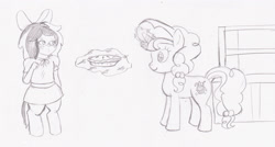 Size: 2891x1551 | Tagged: safe, artist:oneovertwo, sugar belle, oc, oc:darcy, satyr, food, offspring, parent:big macintosh, pie