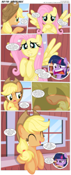 Size: 3300x8059 | Tagged: safe, artist:perfectblue97, derpibooru import, applejack, fluttershy, twilight sparkle, earth pony, pegasus, pony, comic:without magic, absurd resolution, barn, blank flank, book, bookshelf, comic, earth pony twilight, golden oaks library, sweet apple acres