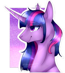 Size: 780x870 | Tagged: safe, artist:kotowataczekolada, derpibooru import, twilight sparkle, pony, abstract background, female, mare, redraw, simple background, smiling, solo, transparent background