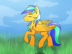 Size: 1024x768 | Tagged: safe, artist:chickenbrony, derpibooru import, oc, oc only, oc:naarkerotics, chest fluff, ear fluff, grass, side view, solo, ych result