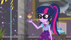 Size: 1280x720 | Tagged: safe, derpibooru import, edit, edited screencap, editor:sonic ranger, screencap, sci-twi, twilight sparkle, better together, equestria girls, school of rock, geode of telekinesis, ponytail, sailor moon, solo