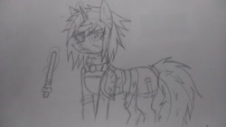 Size: 1040x585 | Tagged: safe, artist:derpanater, derpibooru import, oc, oc only, oc:piper, fallout equestria, raider, solo, traditional art