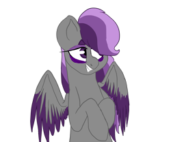 Size: 1800x1500 | Tagged: safe, artist:sodadoodle, derpibooru import, oc, oc only, oc:scintillalight, pegasus, pony, bags under eyes, colored wings, eyebrows, hair over one eye, looking back, simple background, smiling, solo, transparent background