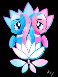 Size: 600x795 | Tagged: safe, artist:ii-art, aloe, lotus blossom, earth pony, pony, black background, cute, duo, female, mare, simple background, smiling, spa twins, spaww twins