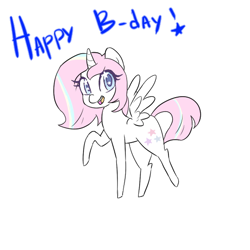 Size: 512x512 | Tagged: safe, artist:ask-rera-and-tea, derpibooru import, oc, oc only, alicorn, pony, happy birthday, smiling, solo