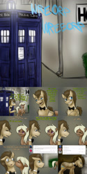 Size: 2250x4500 | Tagged: safe, artist:jitterbugjive, doctor whooves, oc, oc:sandy hooves, earth pony, pegasus, pony, absurd resolution, ask pregnant scootaloo, comic, crying, discord whooves, doctor who, female, male, mare, stallion, tardis