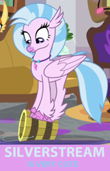 Size: 490x759 | Tagged: safe, derpibooru import, edit, edited screencap, screencap, silverstream, classical hippogriff, hippogriff, the hearth's warming club, bucket, captain obvious, cute, diastreamies, female, silverstream's bucket, solo focus, text, truth, wings