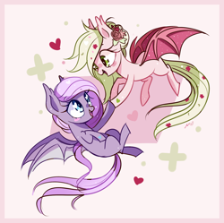 Size: 972x968 | Tagged: safe, artist:ipun, oc, oc only, oc:rose pearl, bat pony, pony, female, heart eyes, mare, wingding eyes