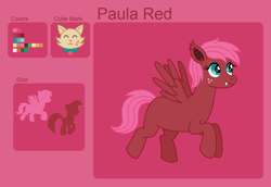 Size: 1084x746 | Tagged: safe, artist:srbarker, derpibooru import, oc, oc only, oc:paula red, pegasus, pony, fangs, female, freckles, mare, offspring, parent:big macintosh, parent:fluttershy, parents:fluttermac, reference sheet, solo