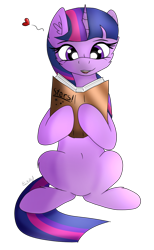 Size: 878x1426 | Tagged: safe, artist:monsoonvisionz, derpibooru import, twilight sparkle, twilight sparkle (alicorn), alicorn, pony, belly button, book, female, heart, mare, reading, simple background, transparent background