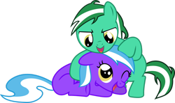 Size: 1024x607 | Tagged: safe, artist:jeremeymcdude, oc, oc only, oc:bright starr, oc:mint starr, earth pony, pegasus, pony, duo, noogie, show accurate, siblings, simple background, transparent background, twins, vector