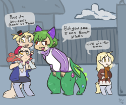 Size: 1931x1600 | Tagged: safe, artist:mt, oc, oc only, oc:dingaling, oc:melody, oc:misty, oc:snap, satyr, blind joke, offspring, parent:crackle, parent:derpy hooves