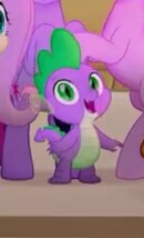 Size: 130x214 | Tagged: safe, screencap, spike, dragon, my little pony: the movie, cropped, looking at you, offscreen character, smiling, solo