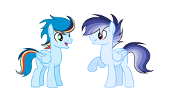 Size: 2321x1433 | Tagged: safe, artist:thesmall-artist, derpibooru import, oc, oc only, oc:lightning blitz, oc:speed colour, pegasus, pony, male, offspring, parent:rainbow dash, parent:soarin', parents:soarindash, simple background, stallion, transparent background