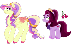 Size: 1950x1218 | Tagged: safe, artist:unicorn-mutual, derpibooru import, oc, oc only, earth pony, pegasus, pony, female, magical lesbian spawn, mare, offspring, parent:cherry jubilee, parent:princess cadance, parent:scarlet heart, parent:twilight sparkle, simple background, transparent background