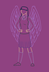 Size: 990x1450 | Tagged: safe, alternate version, artist:cyril_deroach, derpibooru exclusive, derpibooru import, twilight sparkle, twilight sparkle (alicorn), alicorn, human, cutie mark, female, humanized, lineart, simple background, solo, winged humanization, wings