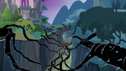 Size: 1280x720 | Tagged: safe, derpibooru import, screencap, princess twilight sparkle (episode), black vine, castle of the royal pony sisters, cave, everfree forest, no pony, ravine