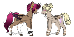 Size: 1024x510 | Tagged: safe, artist:kimyowolf, derpibooru import, oc, oc only, oc:cholera sun, oc:jyugo star, pegasus, pony, female, happy, male, mare, side view, simple background, stallion, transparent background