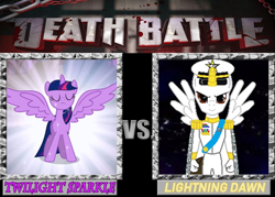 Size: 1008x720 | Tagged: safe, artist:alphamonouryuuken, derpibooru import, twilight sparkle, twilight sparkle (alicorn), oc, oc:lightning dawn, alicorn, dakari king mykan, death battle, exploitable meme, fanfic, fanfic art, meme, my little unicorn, story in the source