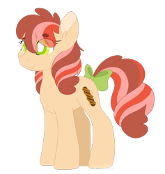 Size: 1600x1689 | Tagged: safe, artist:leviostars, derpibooru import, oc, oc only, oc:gingersnaps, earth pony, pony, bow, colored pupils, female, mare, offspring, parent:apple bloom, parent:carrot crunch, parents:crunchbloom, simple background, solo, tail bow, transparent background