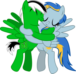 Size: 1024x994 | Tagged: safe, artist:jeremeymcdude, oc, oc only, oc:moondust messerschmitt, oc:rick "dash" witt, pegasus, pony, hug, shipping, show accurate, simple background, transparent background, vector