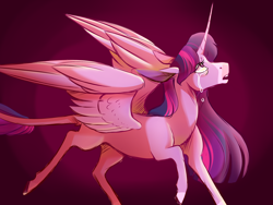 Size: 4000x3000 | Tagged: safe, artist:uunicornicc, derpibooru import, twilight sparkle, twilight sparkle (alicorn), alicorn, pony, crying, female, gradient background, leonine tail, looking up, mare, open mouth, solo, spread wings, wings