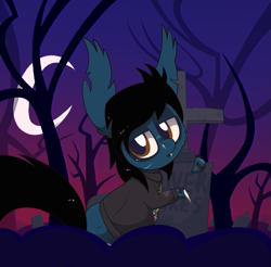 Size: 1495x1471 | Tagged: safe, artist:dragonpone, derpibooru exclusive, derpibooru import, earth pony, pony, undead, zombie, zombie pony, bags under eyes, blood, blood stains, bloodshot eyes, bone, cheek fluff, clothes, crescent moon, dead tree, dripping blood, ear fluff, eyeliner, eyeshadow, fangs, gravestone, graveyard, lidded eyes, lip piercing, makeup, male, moon, oliver sykes, piercing, ponified, rainbow blood, scar, shirt, solo, stallion, stitches, tattoo, torn ear, tree