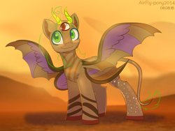 Size: 2000x1500 | Tagged: safe, artist:airfly-pony, derpibooru import, oc, oc only, oc:suri, alien, 3 eyes, 4 wings, cute, four wings, horns, large wings, leonine tail, looking at something, looking up, planet, rcf community, saturn, solo, storm, three eyes, wings