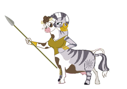 Size: 1321x935 | Tagged: artist needed, source needed, useless source url, safe, artist:theunknowenone1, daisy, daisy jo, flower wishes, zecora, anthro, centaur, cow, zebra, conjoined, cowbra, multiple heads, two heads, udder, warrior, zebrow