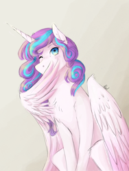 Size: 1536x2048 | Tagged: safe, artist:mad-maker-cat, derpibooru import, princess flurry heart, pony, older, one eye closed, solo, wing hands