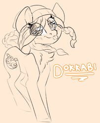 Size: 1236x1522 | Tagged: safe, artist:spoopygander, derpibooru import, pony, :p, beanie, braid, cute, dokkabi, dokkaebi, female, fluffy, hair, hat, looking at you, mare, monochrome, orange background, r6, rainbow six, rainbow six siege, silly, simple background, sketch, solo, standing, text, tongue out