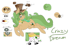 Size: 4800x2939 | Tagged: safe, artist:kimyowolf, derpibooru import, oc, oc only, oc:crazy dream, pony, unicorn, eye clipping through hair, female, hat, mare, party horn, reference sheet, simple background, solo, top hat, transparent background, wingding eyes