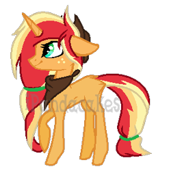 Size: 293x297 | Tagged: safe, artist:ipandadopts, derpibooru import, oc, oc only, unicorn, base used, blank flank, female, floppy ears, freckles, magical lesbian spawn, mare, neckerchief, offspring, parent:applejack, parent:sunset shimmer, parents:appleshimmer, simple background, solo, transparent background, watermark