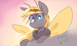 Size: 2286x1392 | Tagged: safe, artist:anonymous, oc, oc only, oc:hexferry, mothpony, original species, pony, antennae, female, fluffy, mare, solo