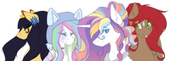 Size: 1024x364 | Tagged: safe, artist:mauuwde, derpibooru import, oc, oc only, earth pony, pegasus, pony, unicorn, female, mare, simple background, tongue out, transparent background