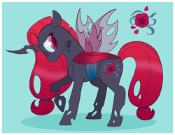 Size: 3300x2550 | Tagged: safe, artist:toodles3702, derpibooru import, oc, oc only, oc:rose mist, changeling, changeling oc, commission, raised hoof, red changeling, solo