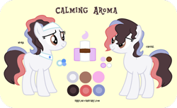 Size: 1024x626 | Tagged: safe, artist:irrif, derpibooru import, oc, oc only, oc:calming aroma, earth pony, pony, base used, cutie mark, digital art, female, mare, reference sheet, smiling, solo