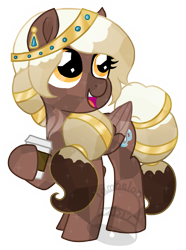 Size: 671x900 | Tagged: safe, artist:tambelon, oc, oc only, oc:sweet mocha, crystal pony, pegasus, pony, coffee, crystallized, female, hoof hold, jewelry, mare, simple background, solo, transparent background, watermark