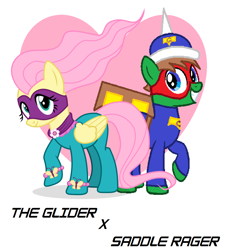 Size: 1080x1188 | Tagged: safe, saddle rager, oc, oc:the glider, pony, canon x oc, heart, power ponies