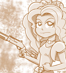 Size: 1280x1414 | Tagged: safe, artist:sedrice, adagio dazzle, human, equestria girls, rainbow rocks, benelli m4, end credits, female, gun, monochrome, shotgun, solo, trigger discipline, weapon