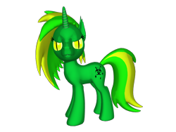 Size: 1200x900 | Tagged: safe, oc, oc only, oc:toxigo paralysis, pony, unicorn, biohazard, cutie mark, looking at you, simple background, slit eyes, transparent background